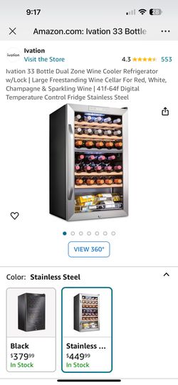 Ivation 33 Bottle Dual Zone Wine Cooler Refrigerator w/Lock | Large Freestanding Wine Cellar For Red, White, Champagne & Sparkling Wine | 41f-64f Digi