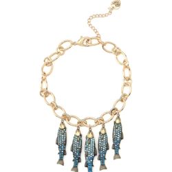 Betsey Johnson Crystal Fish Fringe Bib Sea Life Themed Necklace