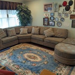 TURQUOISE & Brown Paisley Swirl La-z-boy Sectional w/ 2 OTTOMANS, Lazy Boy, 6 - piece