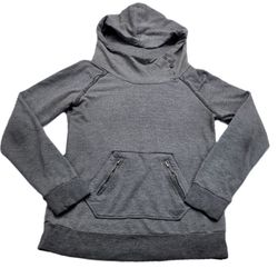Roxy Womens Gray Funnel Neck Hoodie Sweatshirt Zip Pocket Logo Size M
