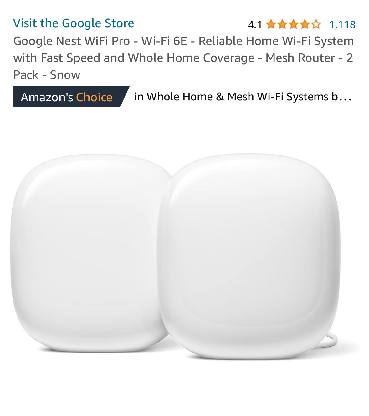 Google Nest Wifi Pro, Wi-Fi 6E, 2-pack