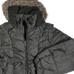 DOLLHOUSE Quilted Winter Jacket Puffer Women's XL Black Faux Fur Hood NICE COND!