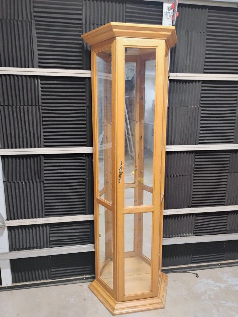 Oak Curio Cabinet. Glass Shelves Not Pictured.