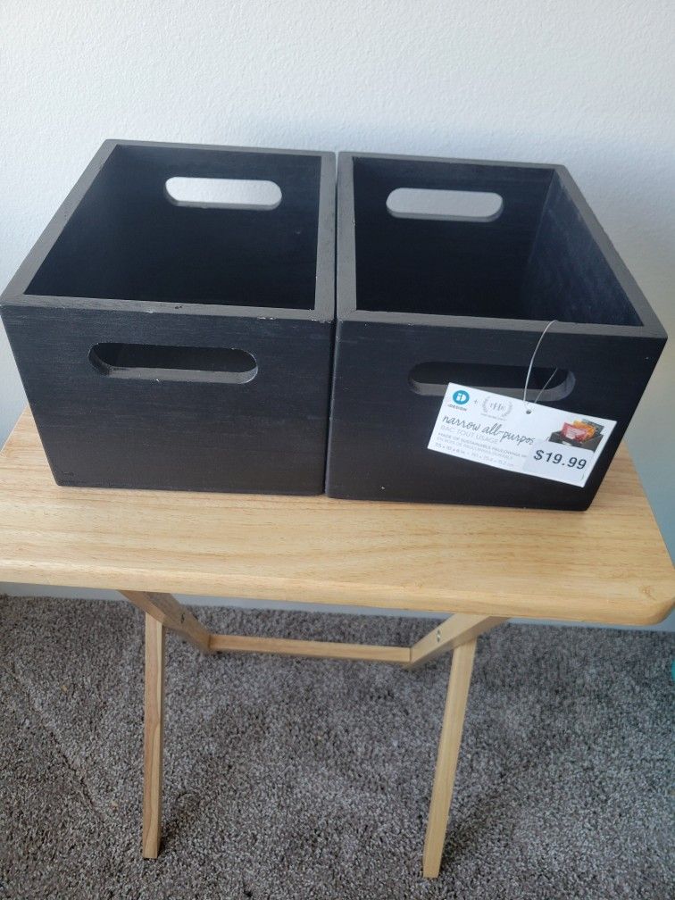 2 - Black Wooden Storage Box With Handles