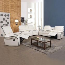 White bondedLeather recliner household living area bundle home furniture three piece for sale