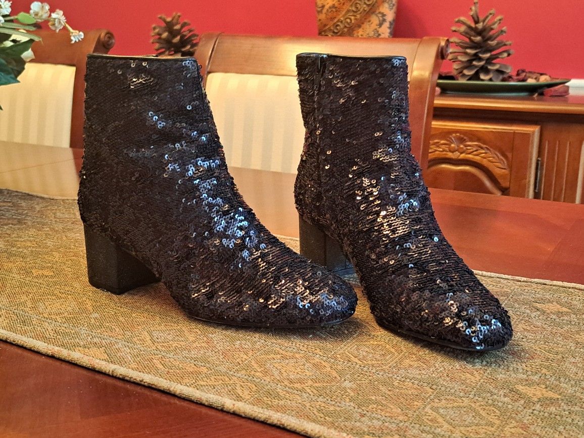 Vero Cuoio Sequin Black Ankle Boots 7 1/2 Eur 38 Italian
