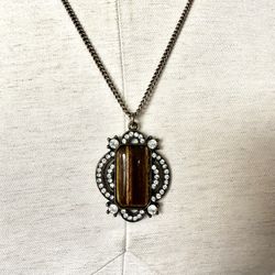 Tiger Eye Rhinestone Pendant Necklace