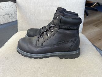 Skechers Work Longrider Steel Toe Leather Work Boots Black Men's Size 9