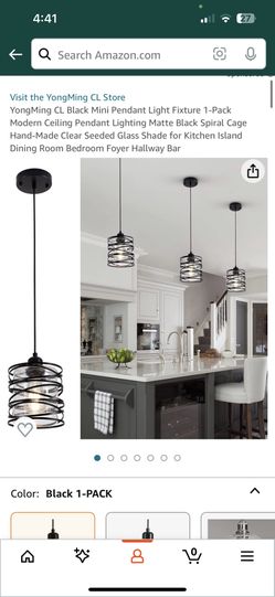 Lámpara Colgante. Black Mini Pendant Light Fixture 1-Pack