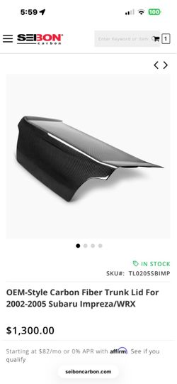 Seibon Carbon Fiber Trunk Lid for Subaru Impreza/WRX 02-05