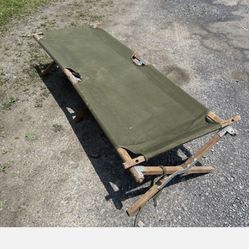 Vintage U.S. Army Canvas Cot Wood 
