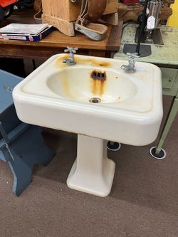 Vintage Porcelain Cast Iron Pedestal Sink