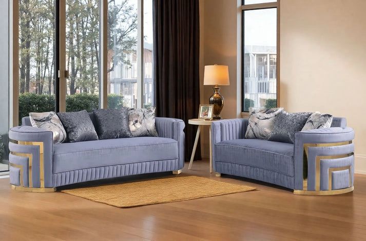 New 2PC Gray Velvet Sofa & Love Seat