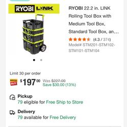 2 Ryobi Rolling Tool Boxes