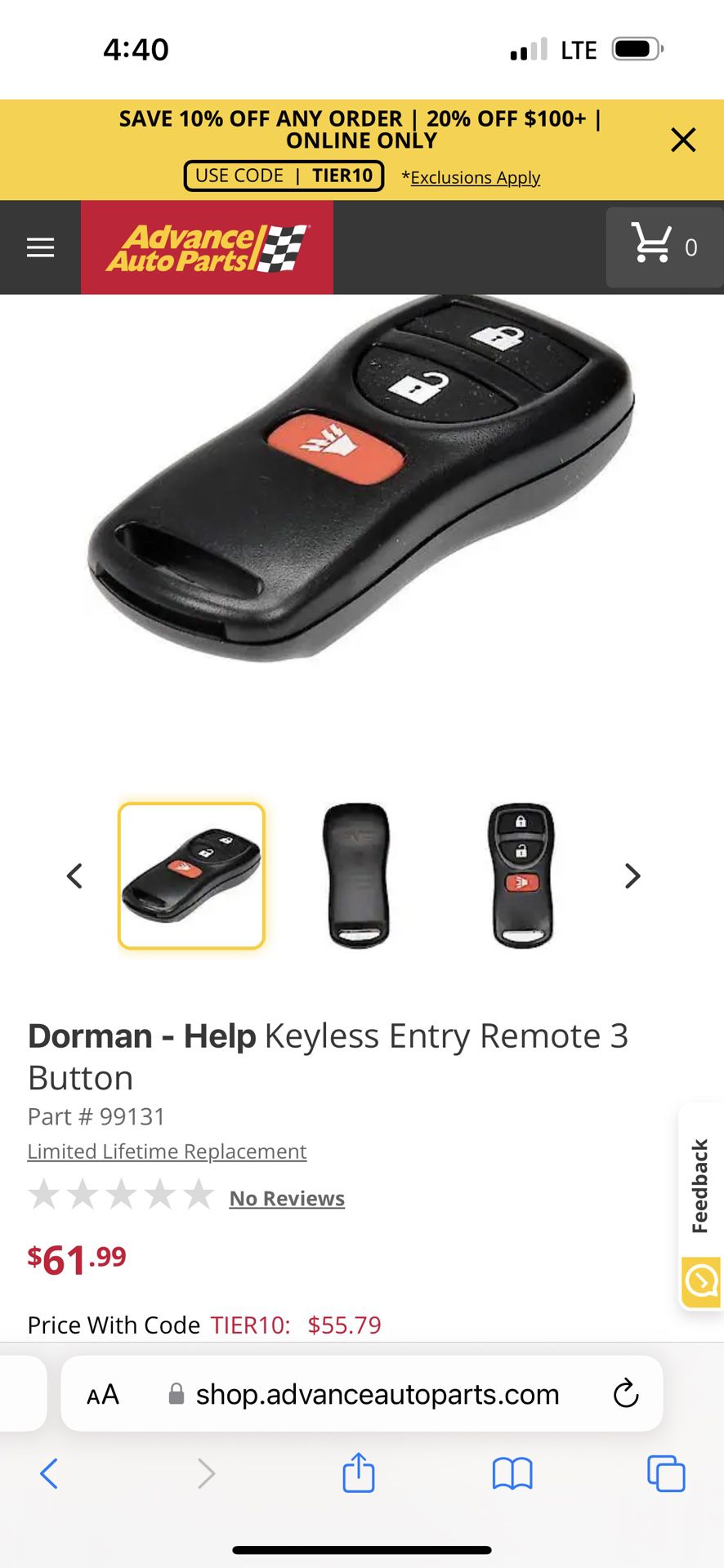 Dorman - Help Keyless Entry Remote 3 Button Part # 99131 nissan 2002-2012