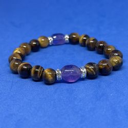 Natural Charged Tiger Eye & Amethyst Bracelet (master Healer,calm Emotions,decision & $ Making,remove Negativity)