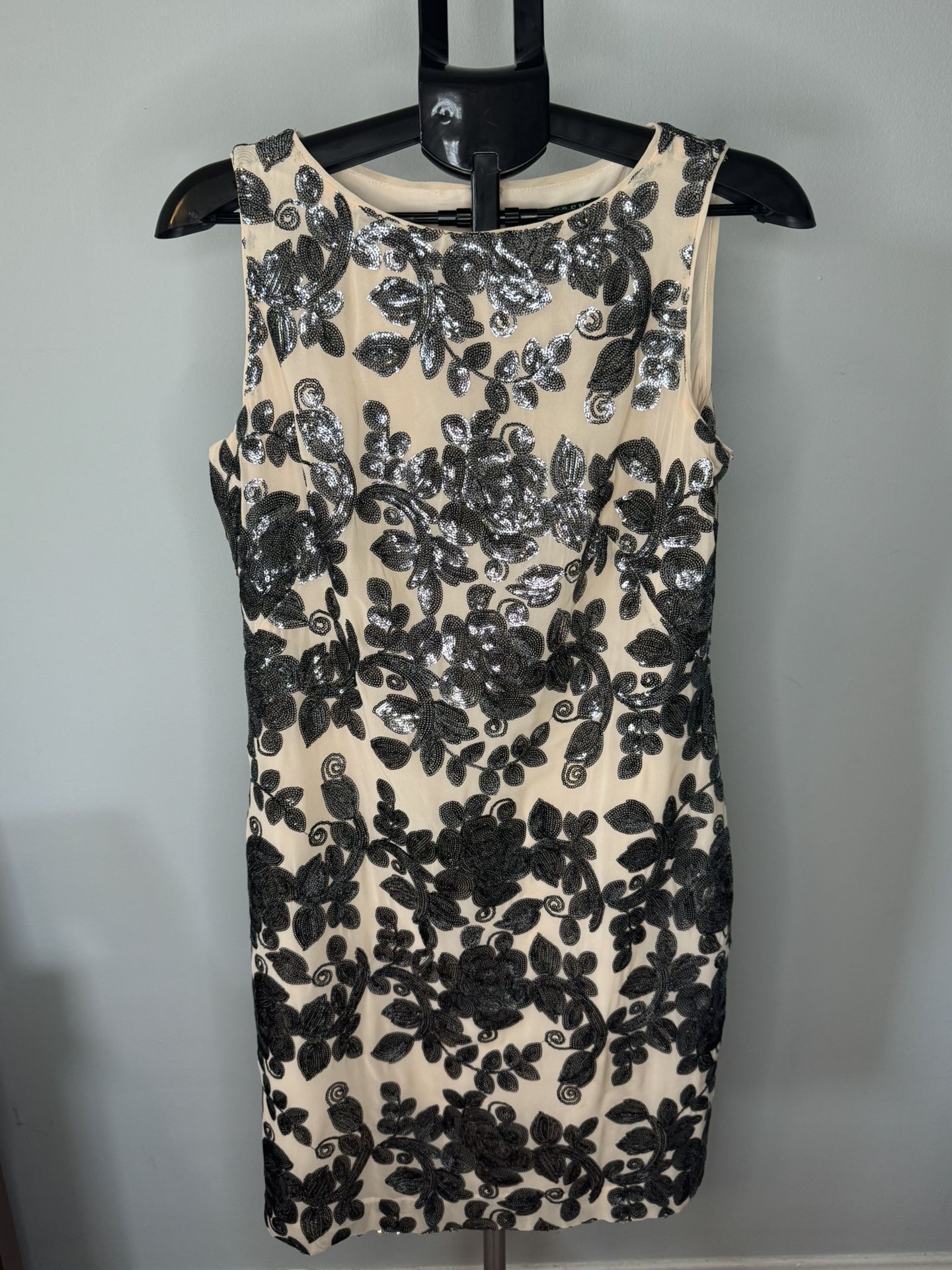 Lauren by Ralph Lauren Ivory Lace black Sequin Cocktail Dress Women's Size 10