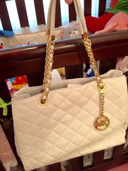 Authentic white quilted large tote bag