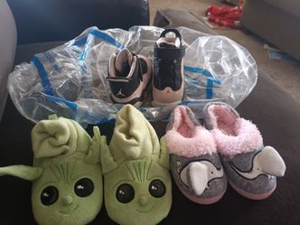 Girl Jordans, Purple Pair Of Tennis Shoes + 2 Pairs Of Barely Worn Slippers Size 6c