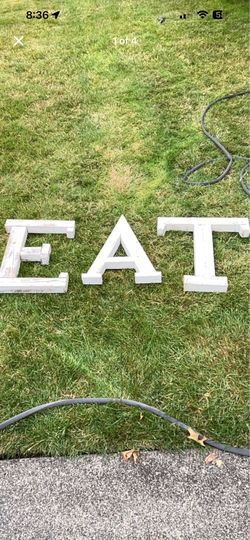 Large White Distressed Wooden EAT Letters