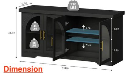 😁 chartustriable 63 Inch Sideboard Buffet Cabinet with Storage Modern Buffet Sideboard with Led Lights and Arched Glass Doors,Kitchen Buffet Cabinet 