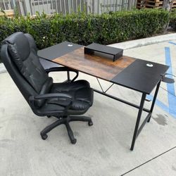 New In Box 56x24x30 Inch Tall Computer Desk Table With Steel Monitor Stand And Office Chair Furniture Combo Set 