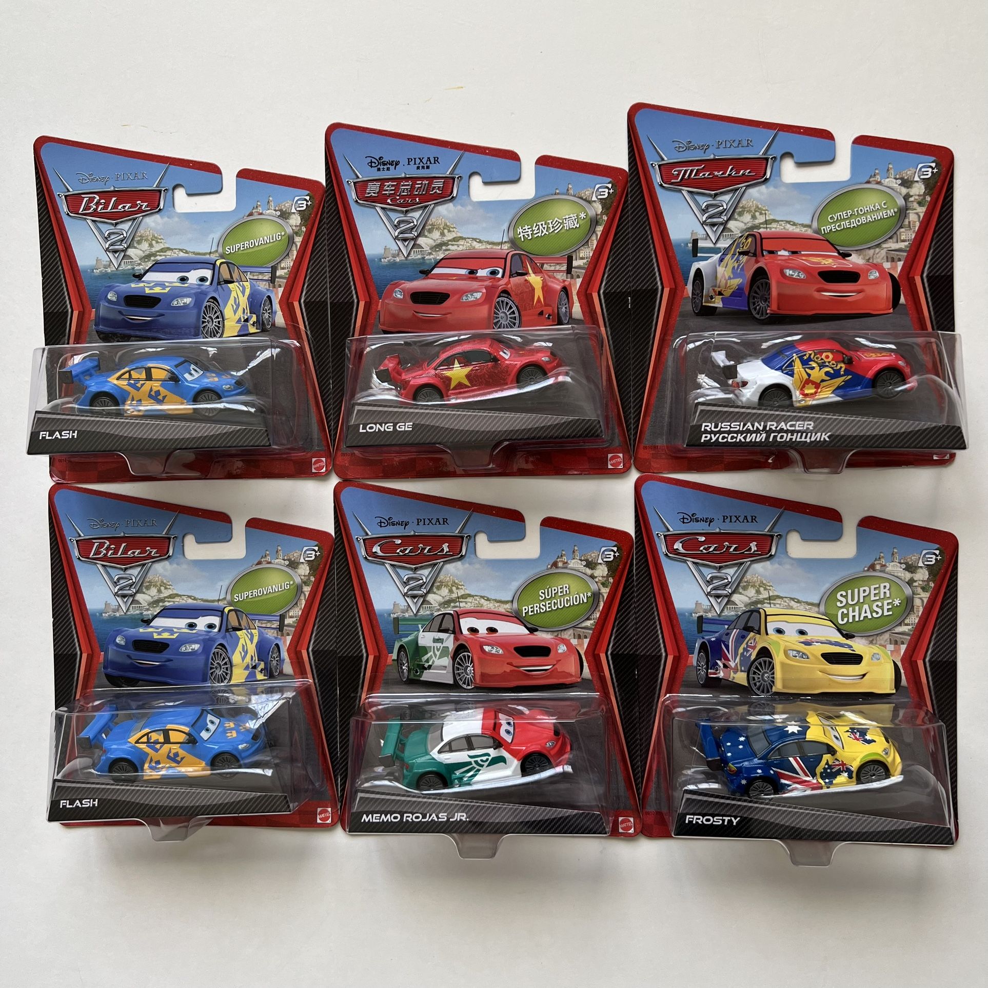 Pixar Cars Super Chase WGP racers Long Ge Memo Rojas Vitaly Petrov Flash Frosty Limited Edition
