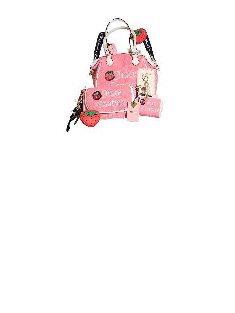 NWT Juicy Couture Pink Terry Satchel, Crossbody, Wallet And Purse Charms Lot
