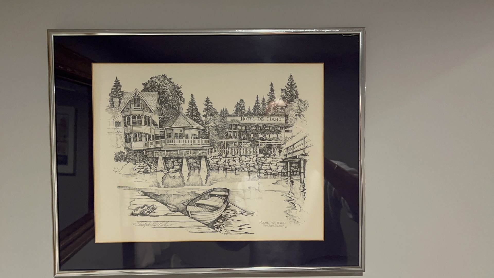 Framed “Hotel de Haro” Pen Sketch (Roche Harbor) — Make Me an Offer