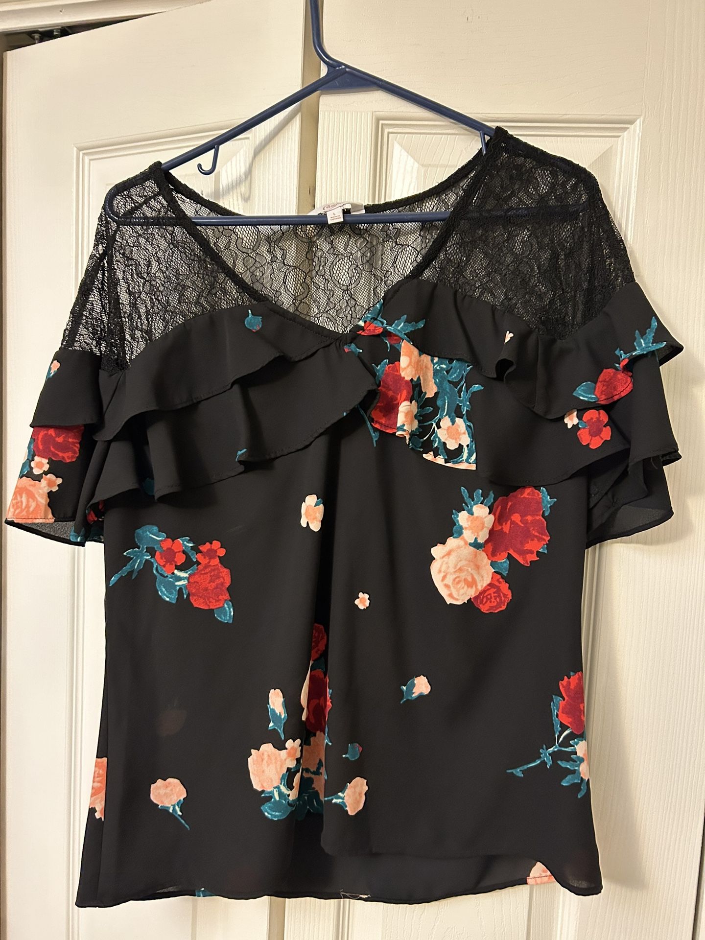 Candies New Womens Large Ruffles Blouse Top Floral Lace Multicolor