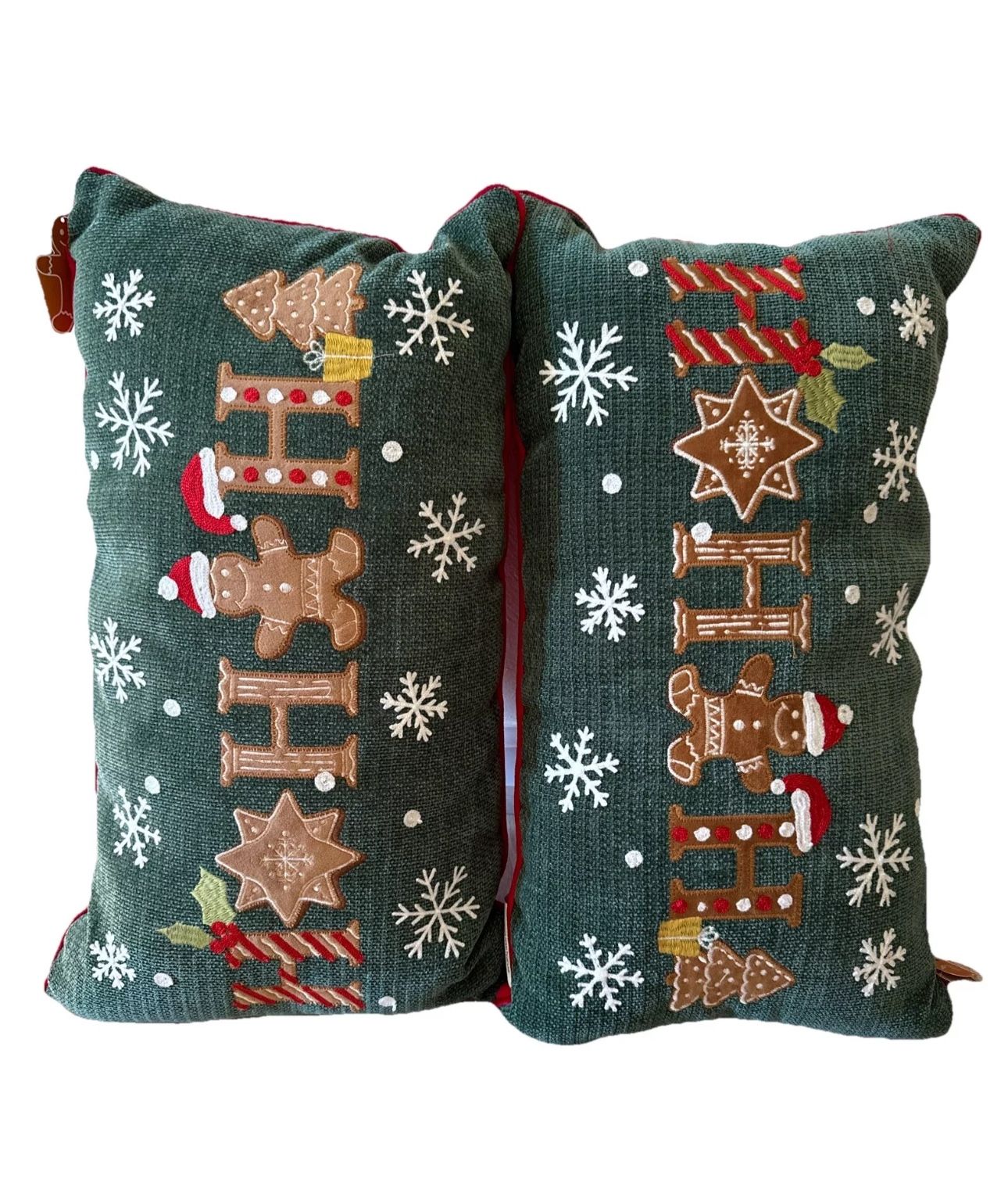 Christmas Pillow Covers 24”X14” Ho Ho Ho Green Red Velvet Back (Each)