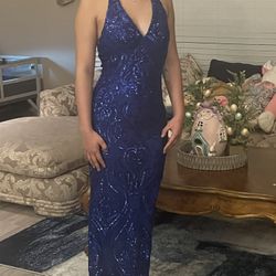 Blue Sequined Formal Form Fitting Dress Size S. Never Worn With Tags
