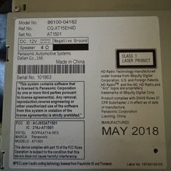 Panasonic Head Unit Off 2018 Toyota Tacoma Model No. 86100-04182