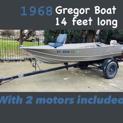 1968 Gregor Boat 14 feet long  With 2 motors included