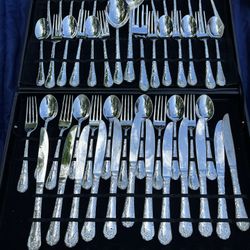 VTG WM Rogers & Son 51 Piece Flatware Set Silver Plated Enchanted Rose w/ Case