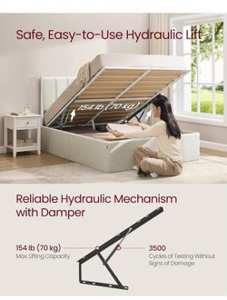 Lift Up Storage Bed Frame Full Size, Hydraulic Platform Bed, with Upholstered Headboard, 1100 lb Weight Capacity, No Box Spring Needed, Easy Assembly,
