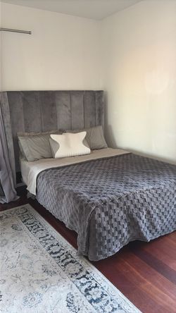 Grey Queen Velvet Bed Frame