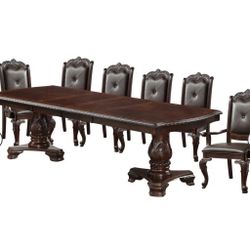 9-Piece Double Pedestal Dining Set in Rich Brown