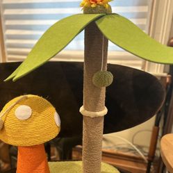 Cutest Cat Scratching Post With Mushroom And Palm Tree/ Flower