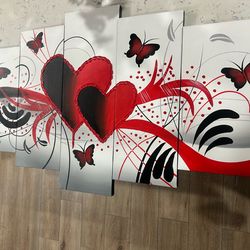 5 piece canvas art heart