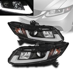 ZMAUTOPARTS Honda Civic 2/4 Dr Sedan/Coupe Projector DRL Bar Tube Headlights Black Set