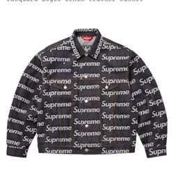 Supreme Jacquard Logos Denim Trucker Jacket SIZE SMALL