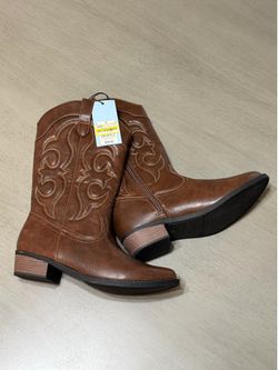 Girls Brown Western Embroidered Mid-Calf Boots Cat & Jack Size 4 NWT
