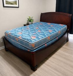 Queen Wood Sleigh Bed Frame w/ Headboard & Footboard