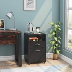 New Black 2-Drawer File Cabinet Mobile Printer Stand with Lock and Key