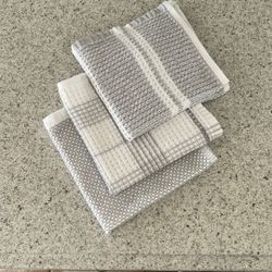 Farmhouse Set Of (3) White & Gray Dish Cloths Home Decor 12” x 12” ( CHANDLER ( Ocotillo & Cooper) 