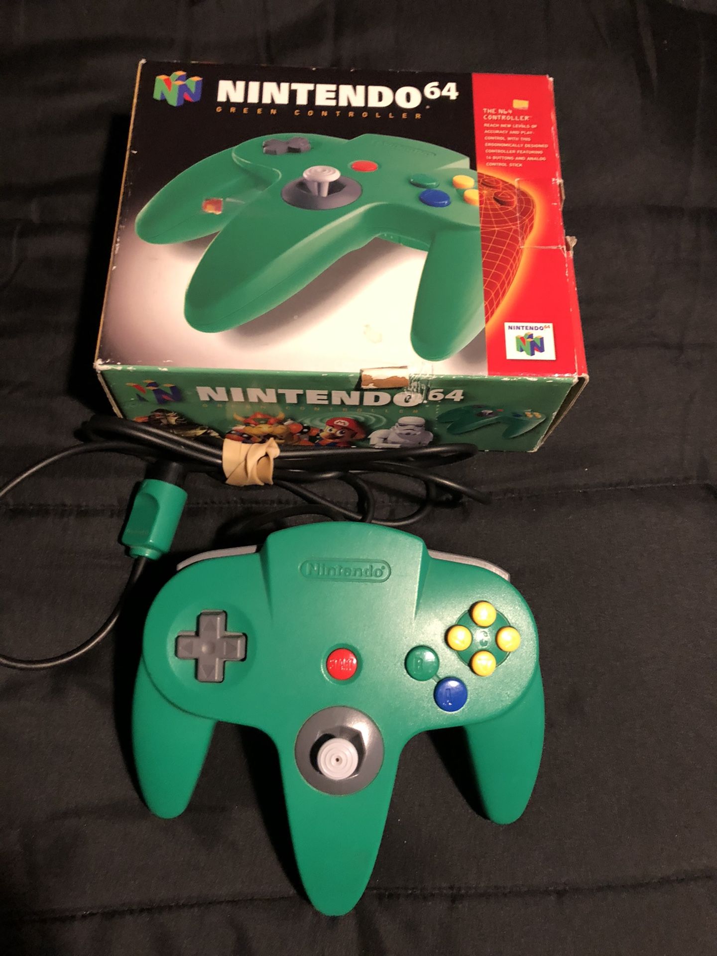 One Authentic Green N64 Controller with Just the Box for Nintendo 64 N64