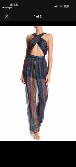 WOW Couture rainbow Metallic Cutout Halter Jumpsuit with Sheer Overlay/ size S