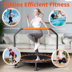Brand New 40"/48" Foldable Mini Trampoline Load 330lbs,Portable Exercise Rebounder Trampoline with Adjustable Foam Handle,Fitness Trampoline for Adult