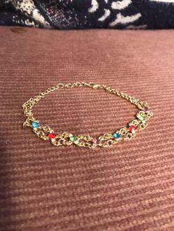 Women's yellow gold plated colorful rhinestone bangle bracelet